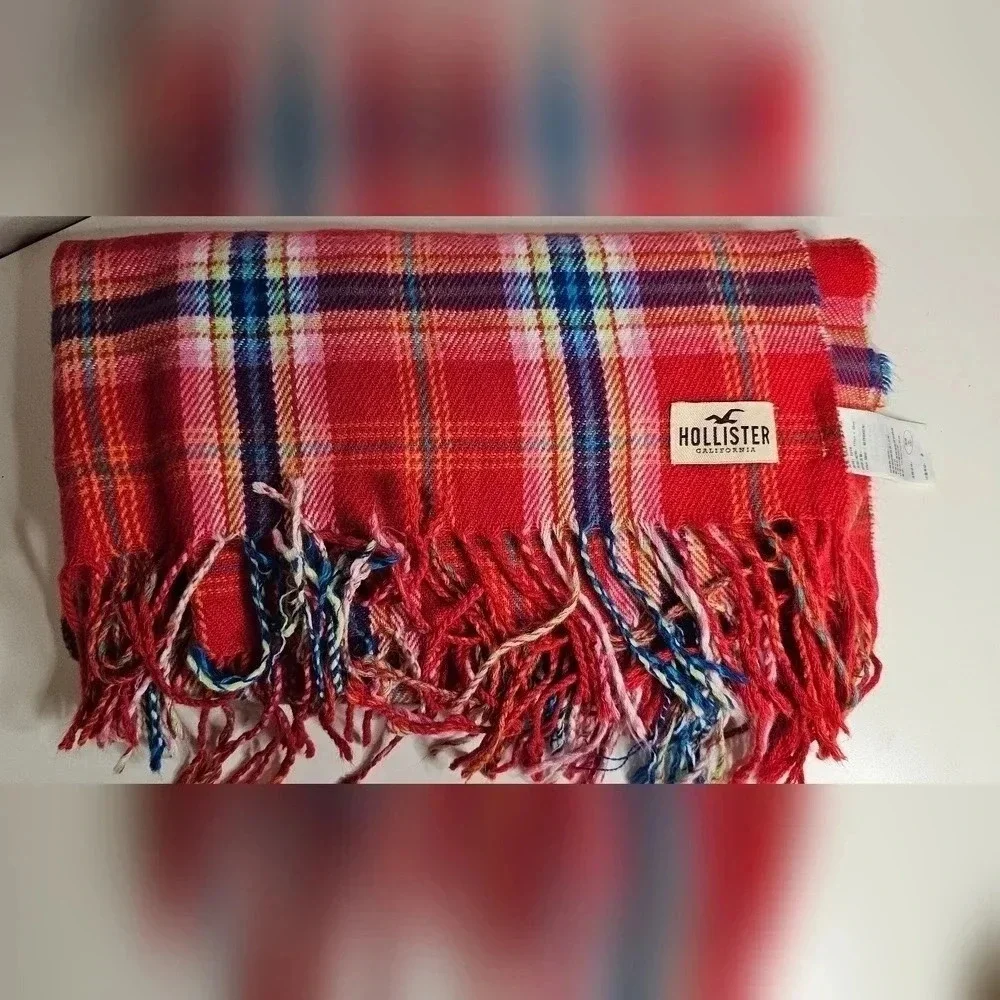 Hollister Red Plaid Blanket Scarf
